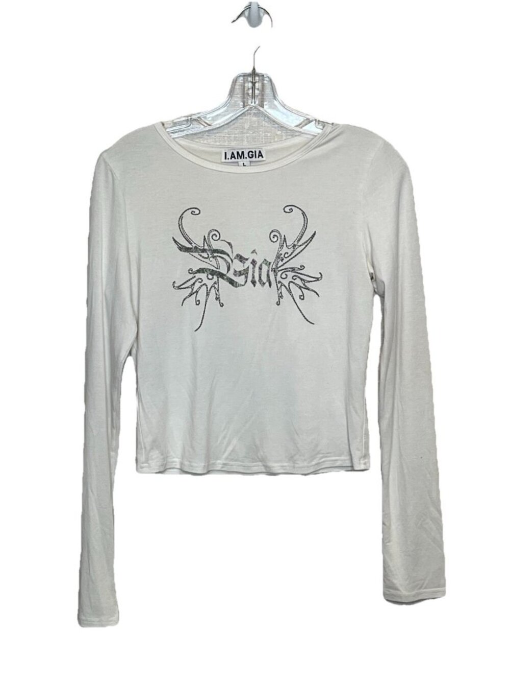 I.AM.GIA Sz L White Long Sleeve Graphic Top Y2K Gothic Fairy Grunge Indie Sleaze